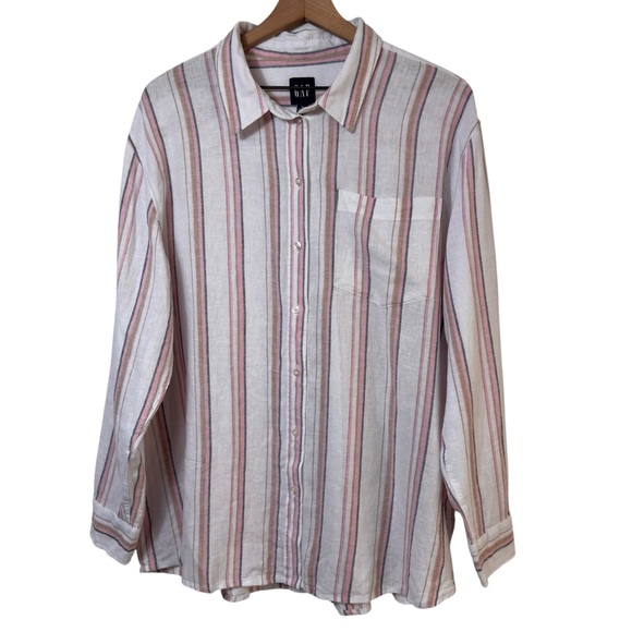 GAP WOMEN'S LINEN PINK WHITE MULTICOLOR BUTTON DOWN SIZE XL BRAND NEW WITH TAGS - Picture 2 of 8